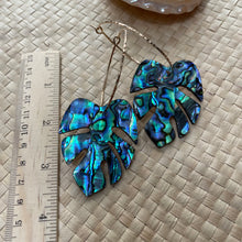 Load image into Gallery viewer, Monstera hoops (blue abalone)

