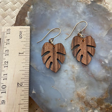 Load image into Gallery viewer, small monstera earrings (zebra wood)
