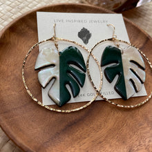 Load image into Gallery viewer, Monstera hoops (white MOP/green wood)
