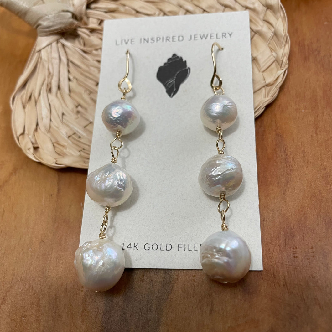 triple edison pearl earrings
