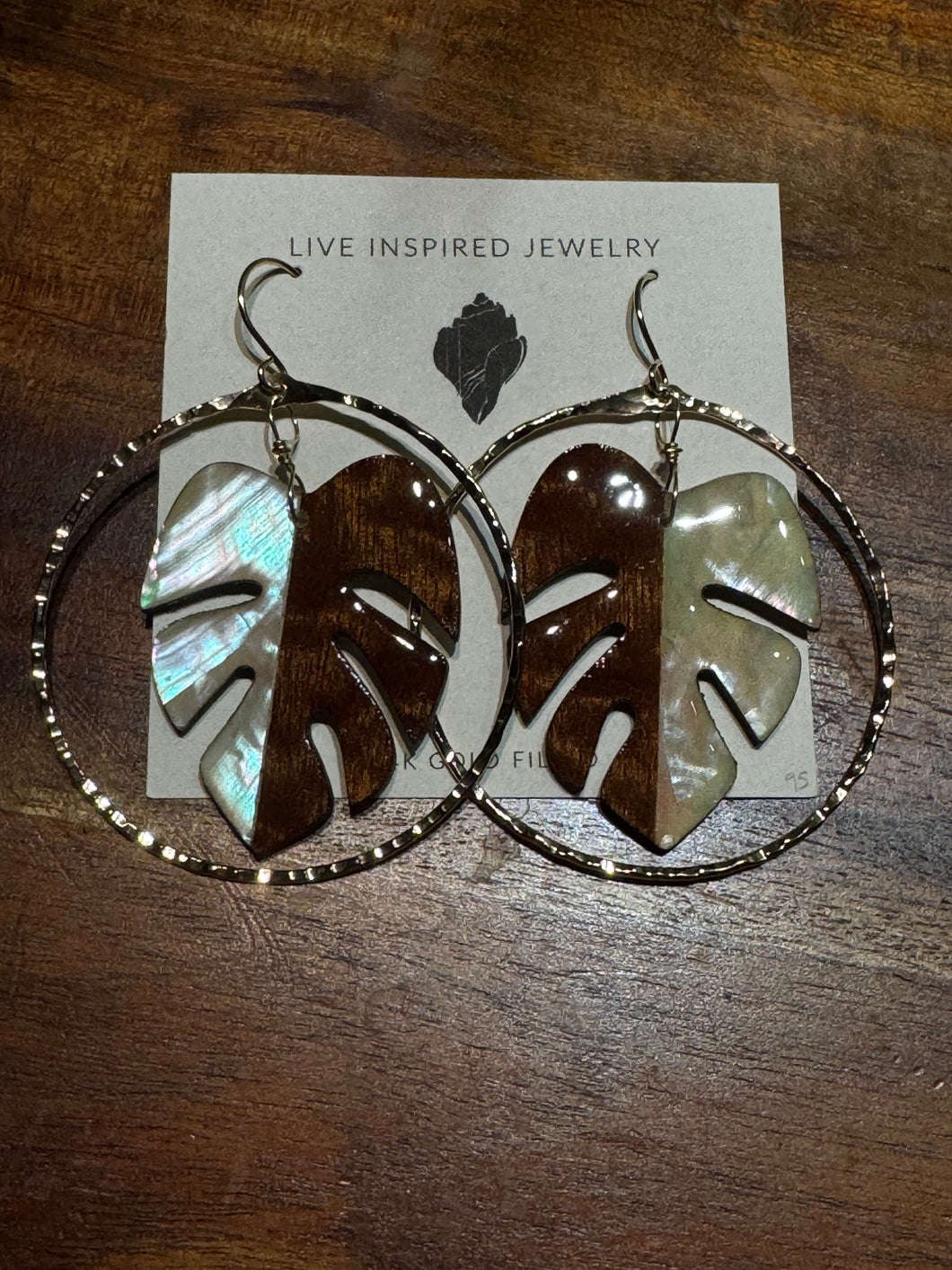 Monstera hoops (mahogany wood/ shell)