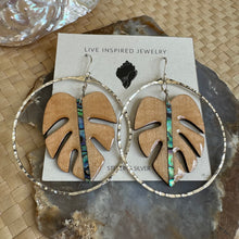 Load image into Gallery viewer, Monstera hoops (abalone/maple wood)
