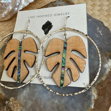 Load image into Gallery viewer, Monstera hoops (abalone/maple wood)
