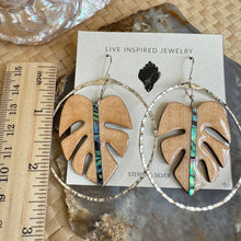 Load image into Gallery viewer, Monstera hoops (abalone/maple wood)
