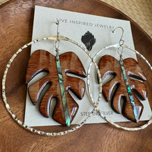 Load image into Gallery viewer, Monstera hoops (abalone/leopard wood)
