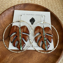 Load image into Gallery viewer, Monstera hoops (abalone/leopard wood)
