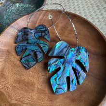 Load image into Gallery viewer, Monstera hoops (blue abalone)
