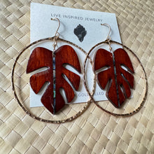 Load image into Gallery viewer, Monstera hoops (abalone/padauk wood)
