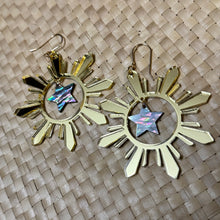 Load image into Gallery viewer, Sun earrings with star, 14k gold filled ear wire
