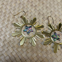 Load image into Gallery viewer, Sun earrings with star, 14k gold filled ear wire
