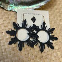 Load image into Gallery viewer, Sun earrings with 14k gold filled ear wire (matte black)
