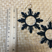 Load image into Gallery viewer, Sun earrings with 14k gold filled ear wire (matte black)
