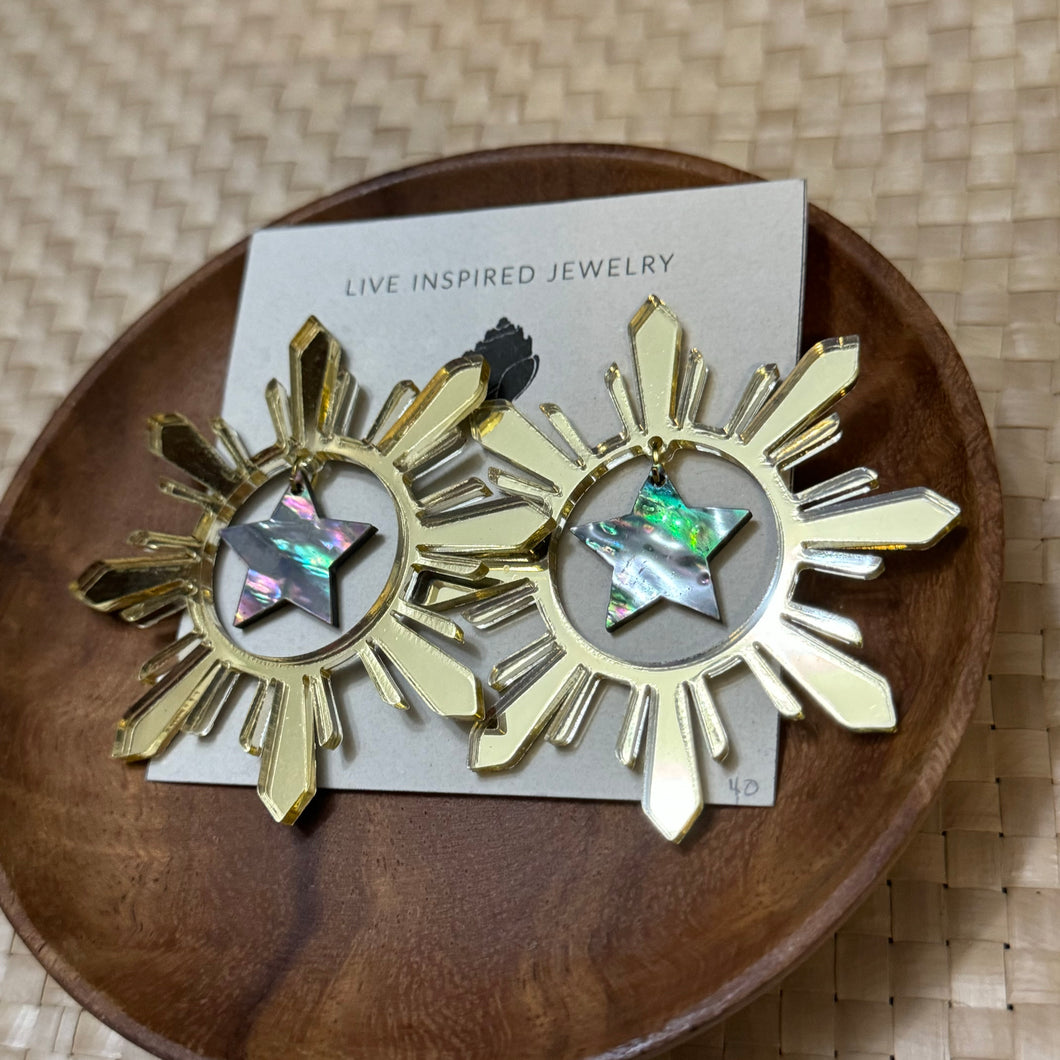 Sun earrings with abalone stars (gold)