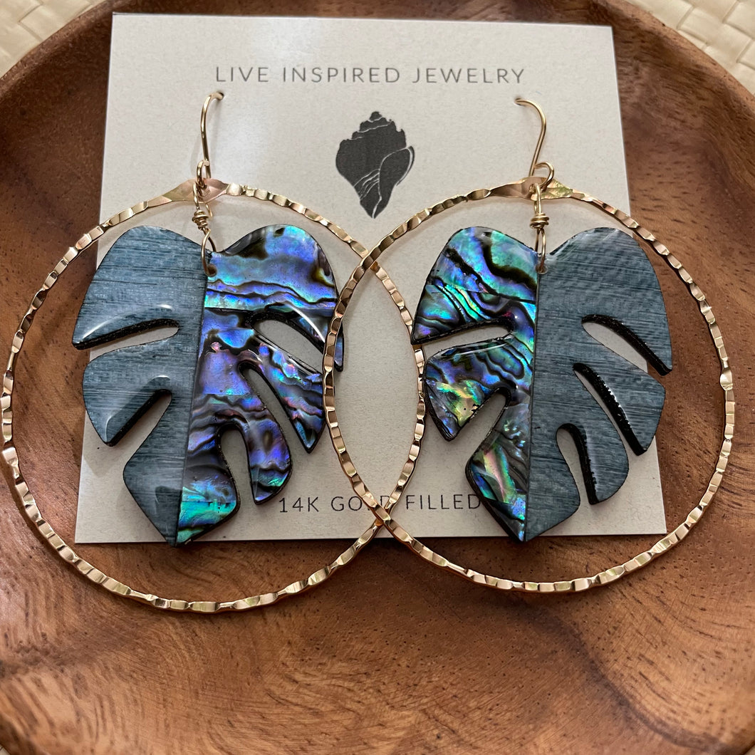 Monstera hoops (blue abalone/blue wood)
