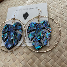 Load image into Gallery viewer, Monstera hoops (blue abalone)
