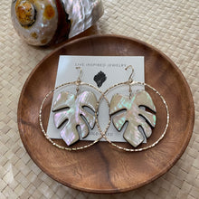 Load image into Gallery viewer, Monstera hoops (white abalone)
