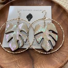 Load image into Gallery viewer, Monstera hoops (white abalone)
