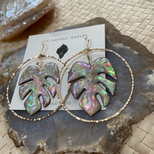 Load image into Gallery viewer, Monstera hoops (raibnow shell)
