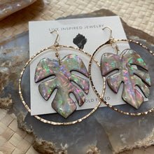 Load image into Gallery viewer, Monstera hoops (raibnow shell)
