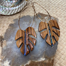 Load image into Gallery viewer, Monstera hoops (zebra wood/abalone)
