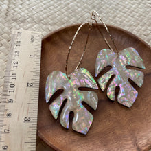 Load image into Gallery viewer, Monstera hoops (rainbow shell)

