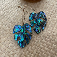 Load image into Gallery viewer, Monstera hoops (blue abalone)
