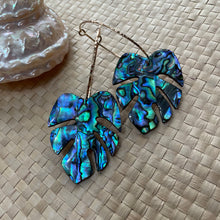 Load image into Gallery viewer, Monstera hoops (blue abalone)
