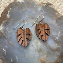 Load image into Gallery viewer, small monstera earrings (zebra wood)
