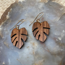 Load image into Gallery viewer, small monstera earrings (zebra wood)

