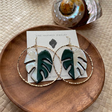 Load image into Gallery viewer, Monstera hoops (white MOP/green wood)
