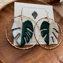 Load image into Gallery viewer, Monstera hoops (white MOP/green wood)
