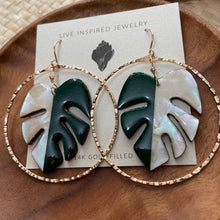 Load image into Gallery viewer, Monstera hoops (white MOP/green wood)
