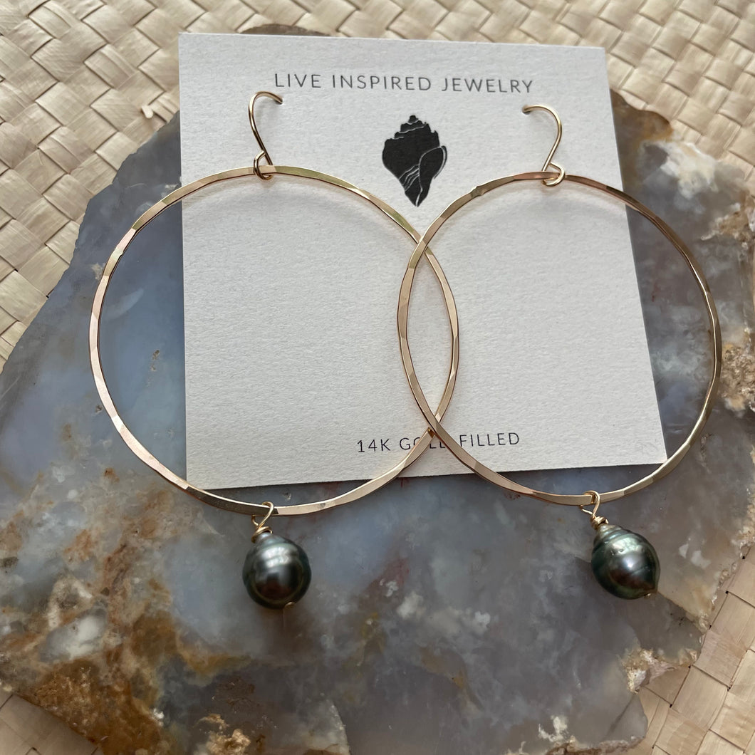 Tahitian pearl hoop earrings