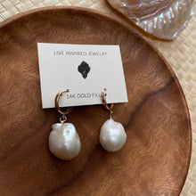 Load image into Gallery viewer, white flame ball pearl huggies
