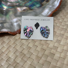 Load image into Gallery viewer, rainbow shell monstera studs
