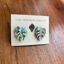 Load image into Gallery viewer, rainbow shell monstera studs
