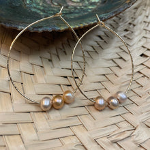 Load image into Gallery viewer, Triple Pink Pearl hoops
