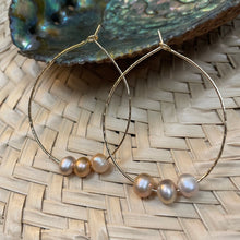 Load image into Gallery viewer, Triple Pink Pearl hoops
