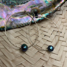 Load image into Gallery viewer, Peacock Blue Pearl hoops
