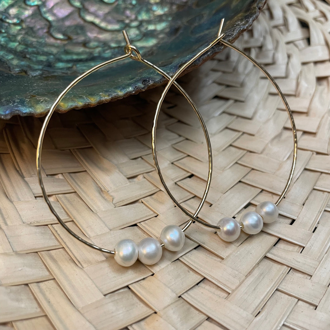 Triple White Pearl Hoops