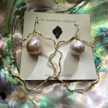 Load image into Gallery viewer, Freeform gold hoops w/ fireball pearls
