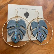 Load image into Gallery viewer, Monstera hoops (icy blue wood)
