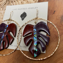 Load image into Gallery viewer, Monstera hoops (padauk/purple wood)
