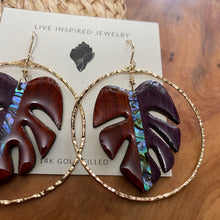 Load image into Gallery viewer, Monstera hoops (padauk/purple wood)
