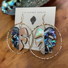 Load image into Gallery viewer, Monstera hoops (blue/white abalone)
