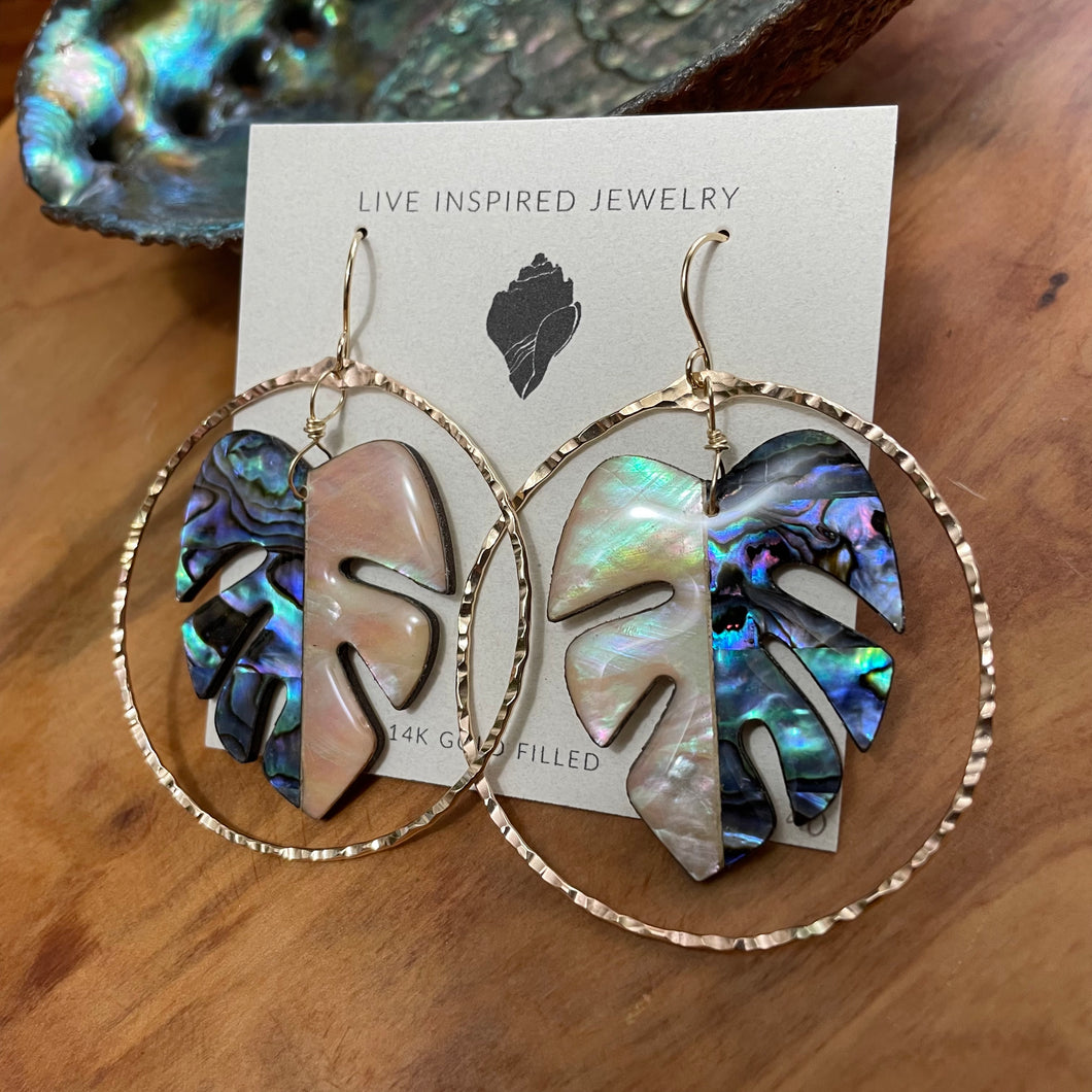 Monstera hoops (blue/white abalone)